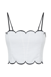 Alessio Scalloped Linen Top - Ivory